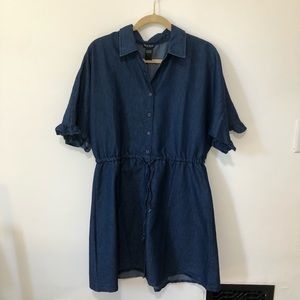 Denim Collared Dress Button Down Tied Waist L